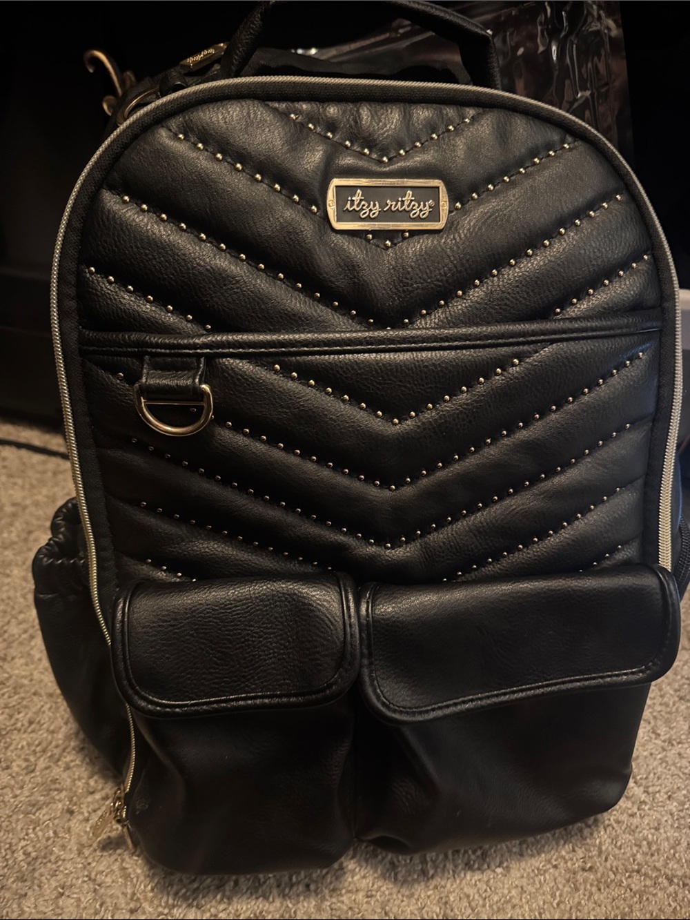 Itzy Ritzy Black Quilted Studded Backpack